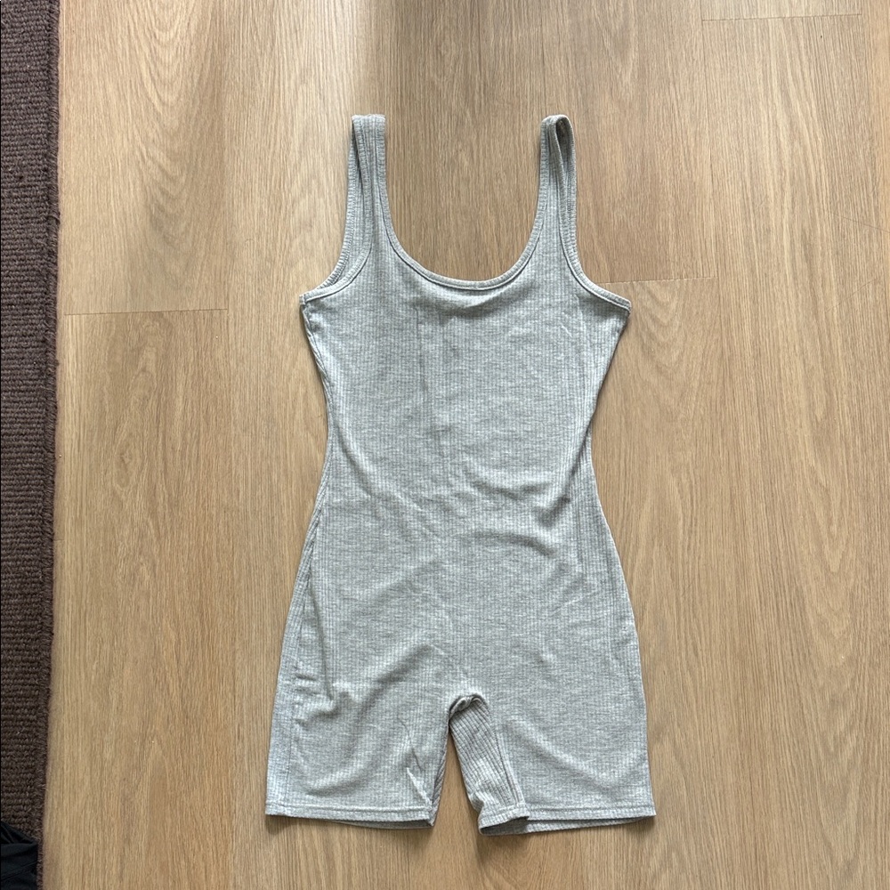 Gray Ribbed Sleeveless Romper